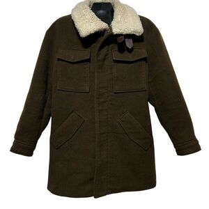 Y2K ZARA MAN | Olive Brown Faux Shearling Utility Coat